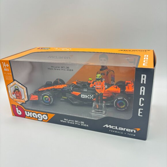 Bburago Formula 1 McLaren MCL38 F1 Miami Lando Norris 1/24 Diecast Car & Figure - Picture 1 of 2